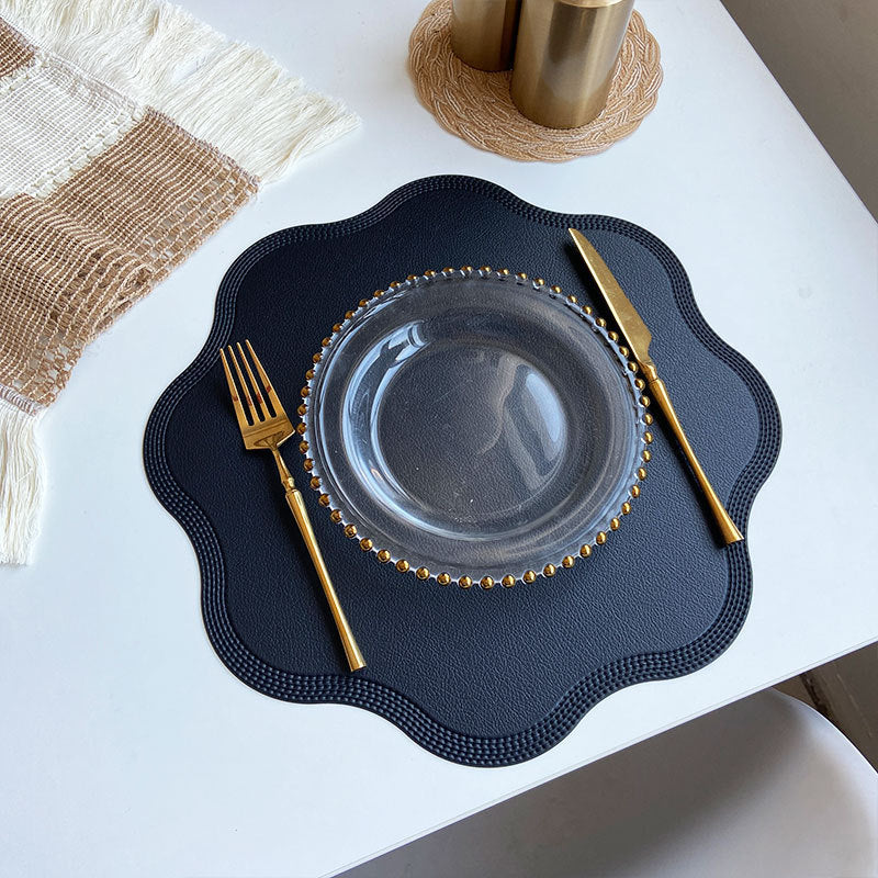 Black Nordic Style Faux Leather Placemats Set of 4 - Heat-Resistant Waterproof Table Mats 38x38cm cutlery not included