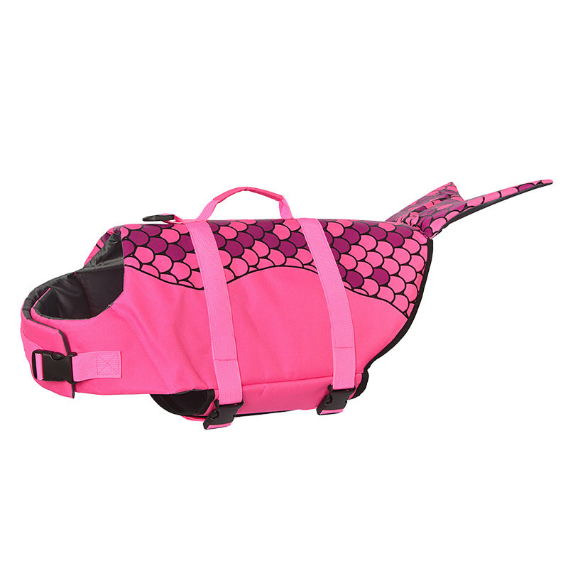Size L Pink Scale Pattern Pet Life Jacket for Dogs - Summer Swimming Safety Vest with Shark Fin for Small to Large Breeds