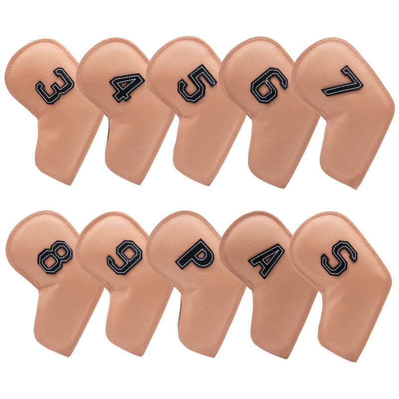 Khaki Golf Iron Head Covers Set of 10 - Waterproof PU Leather Club Protectors with Embroidered Numbers 3-9, P, A, S