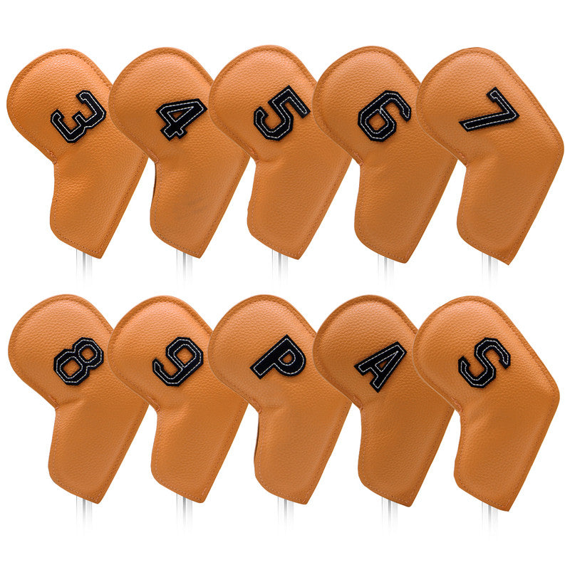 Yellow Golf Iron Head Covers Set of 10 - Waterproof PU Leather Club Protectors with Embroidered Numbers 3-9, P, A, S