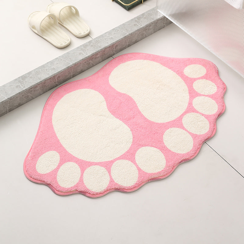 2 Pcs Pink And White Foot-Shaped Plush Bath Mat - Non-Slip Absorbent Bathroom Rug for Bedroom and Doorway 50x80cm