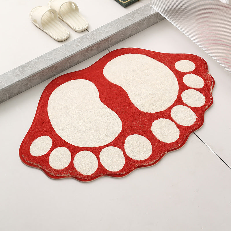 2 Pcs Red And White Foot-Shaped Plush Bath Mat - Non-Slip Absorbent Bathroom Rug for Bedroom and Doorway 50x80cm