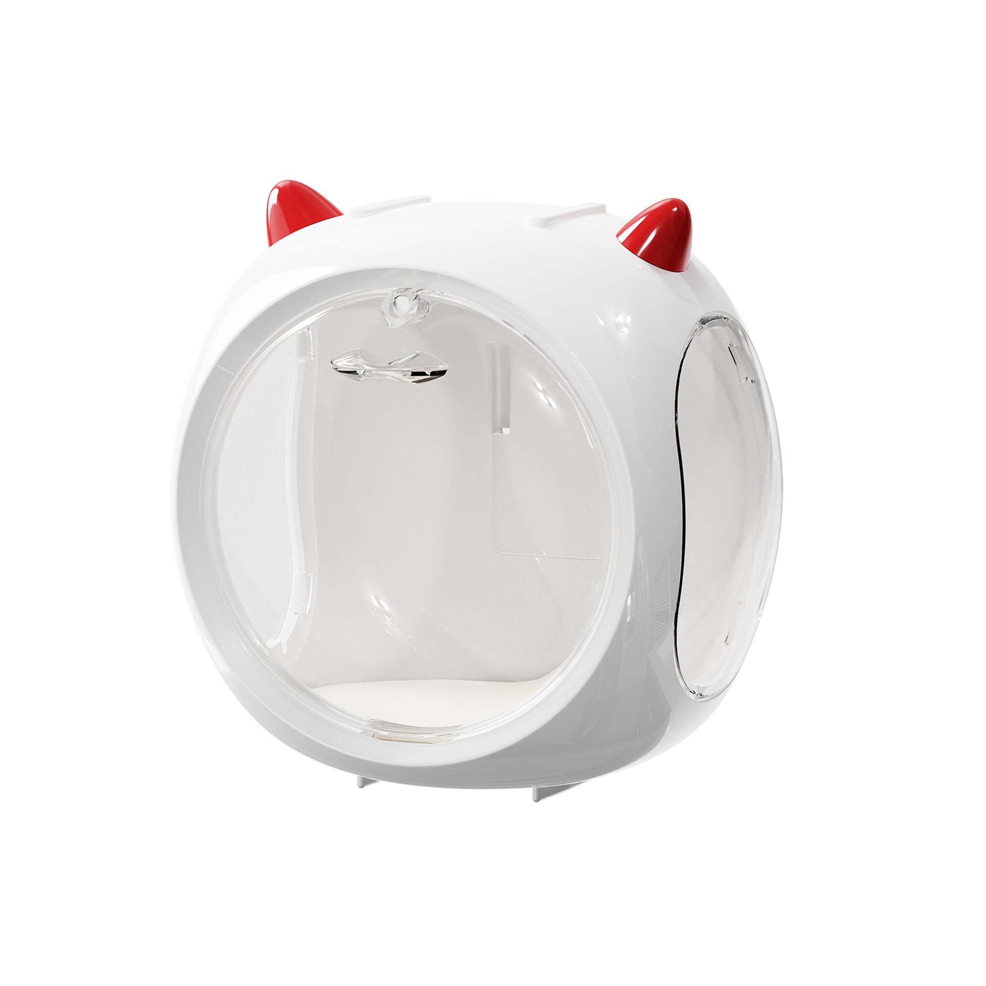 White And Red Horn Acrylic Blind Box Display Case - Transparent Dustproof Storage for Figures and Collectibles The model is a shooting prop and is not included