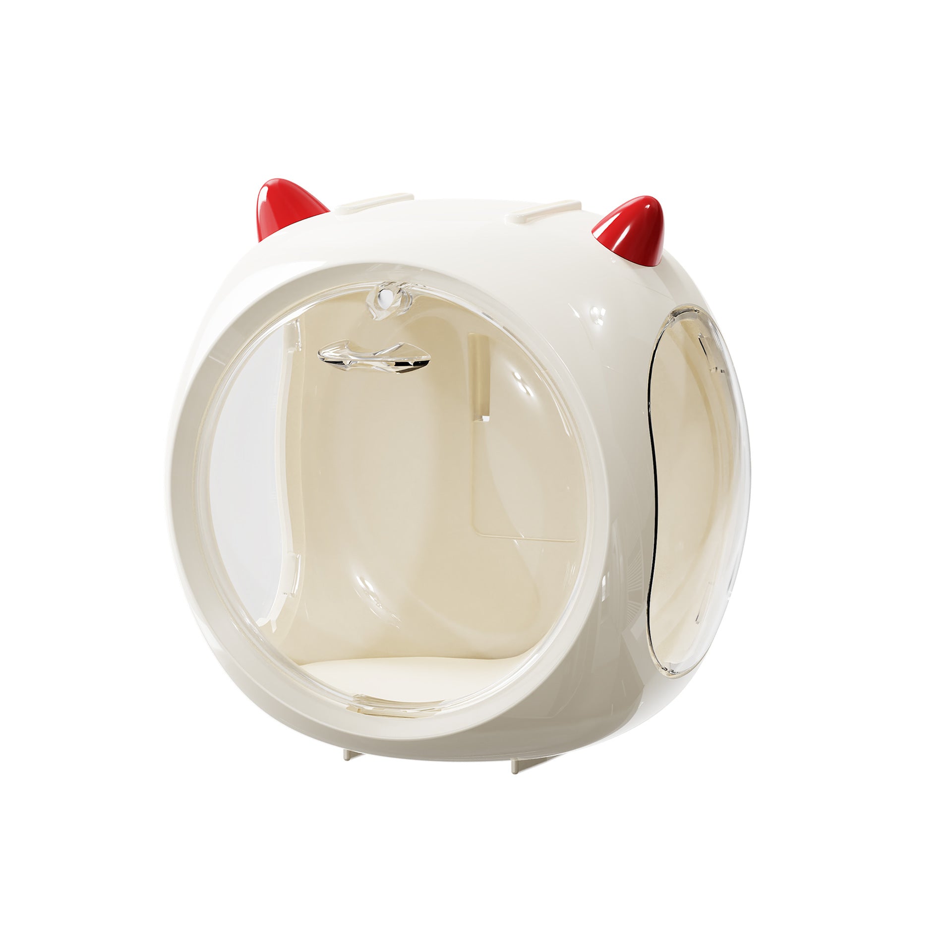 Beige And Red Horn Acrylic Blind Box Display Case - Transparent Dustproof Storage for Figures and Collectibles The model is a shooting prop and is not included