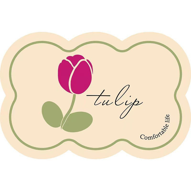 Style 6 Beige And Pink Tulip Pattern Absorbent Diatomaceous Earth Pet Feeding Mat - Non-Slip & Quick Dry Placemat 50x80cm