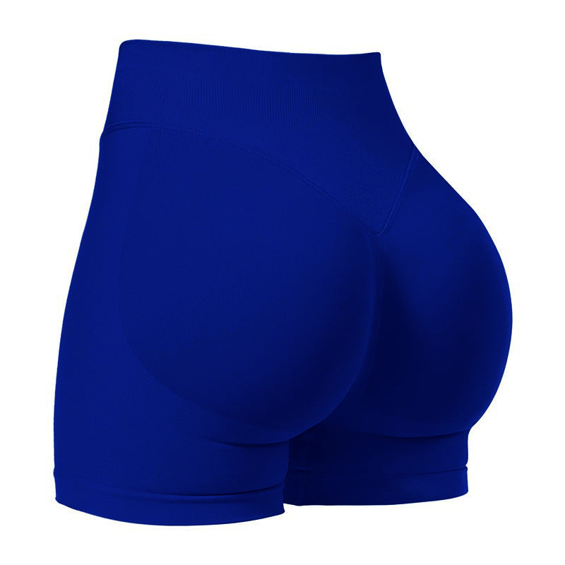M Blue High-Elastic Hip Yoga Shorts - Seamless Mid-Intensity Pilates Workout Shorts