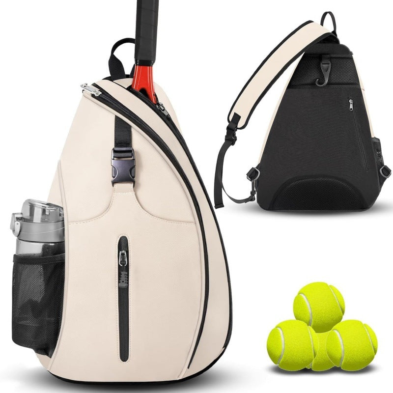 Beige Badminton Tennis Backpack - Multi-Racket Sports Bag with Shoulder Strap Fits 2 Midsize Rackets