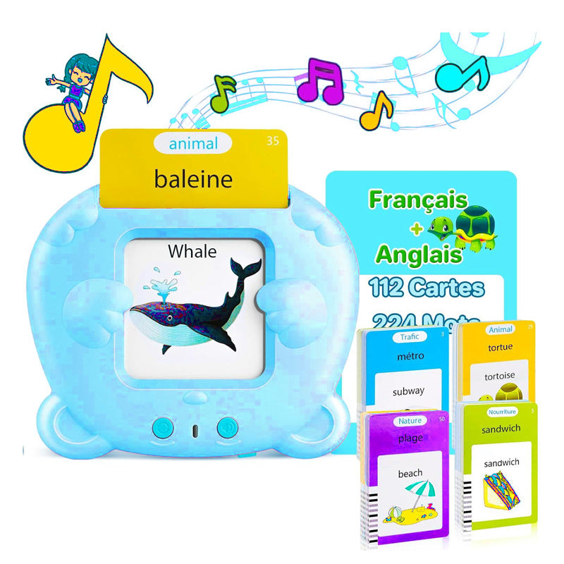 Blue Panda Plain English 112 Cards 224 Contents Bilingual Early Learning Flash Card Reader - Interactive Audio Toy for Toddlers