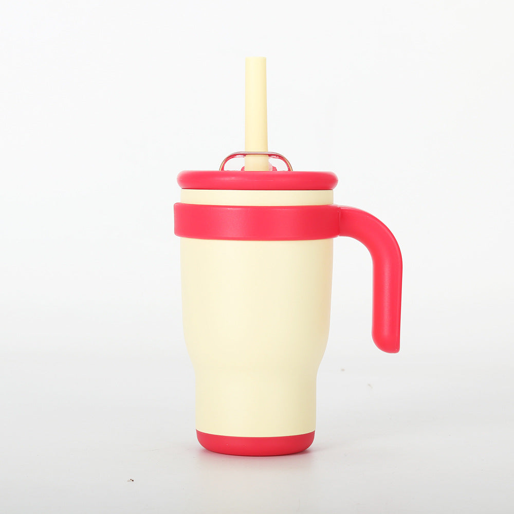 Beige-red 14oz Insulated Tumbler with Handle & Straw - 304 Stainless Steel Car Cup Contrast Color