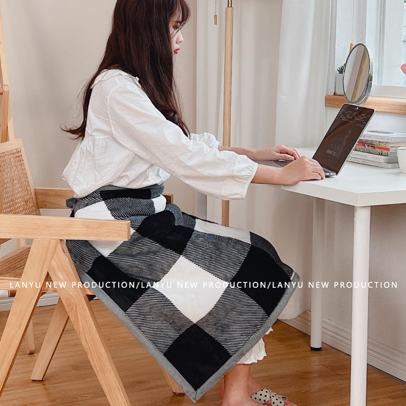 Double-Sided Geometric & Plush Throw Blanket - Warm 70x100cm Multi-Use Wrap Black and white checkered/reverse gray