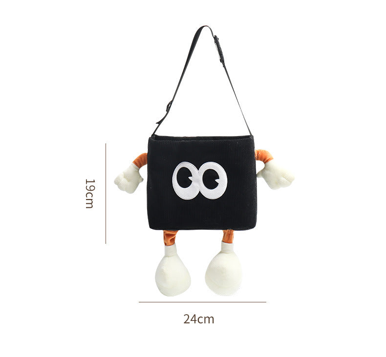 White Cute Cartoon Car Trash Bin with Adjustable Strap - Water-Repellent Corduroy 19x24cm