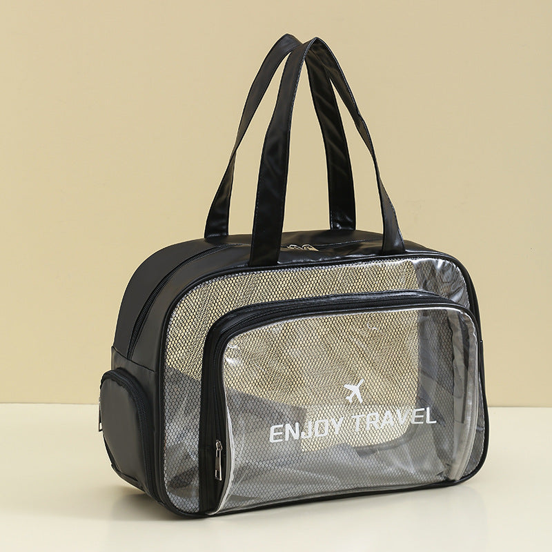 Waterproof beach bag with wet and dry separation, gym and swim storage bag, toiletries and cosmetic bag for swimsuits and goggles Black has shoe compartment