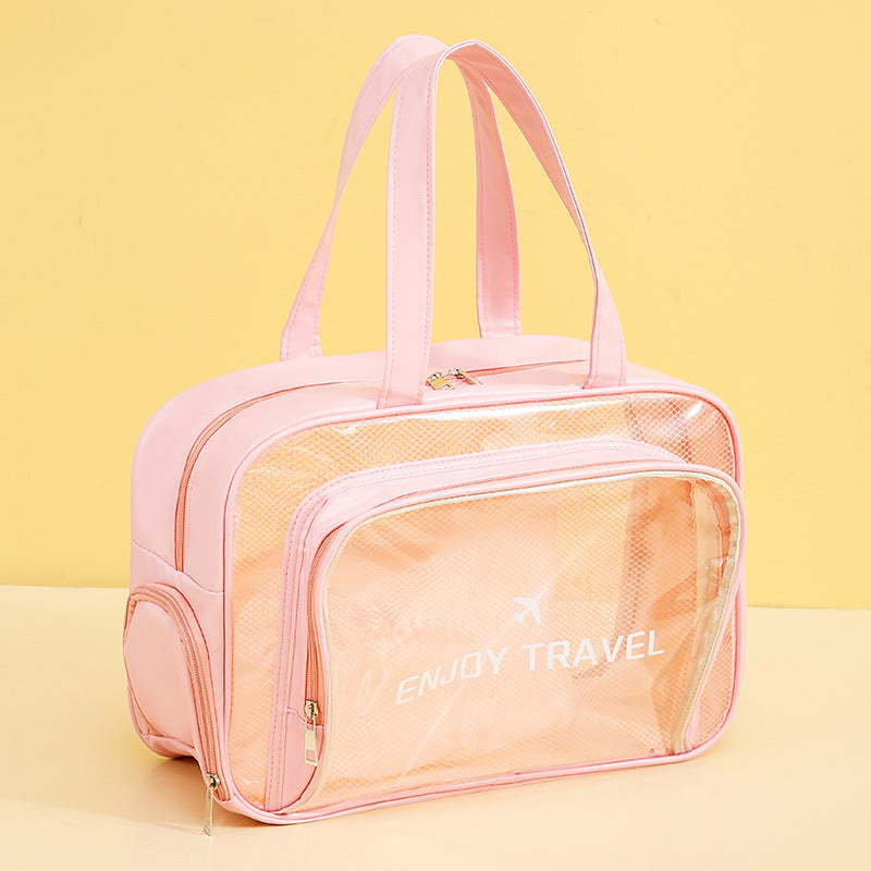 Waterproof beach bag with wet and dry separation, gym and swim storage bag, toiletries and cosmetic bag for swimsuits and goggles Pink has shoe compartment