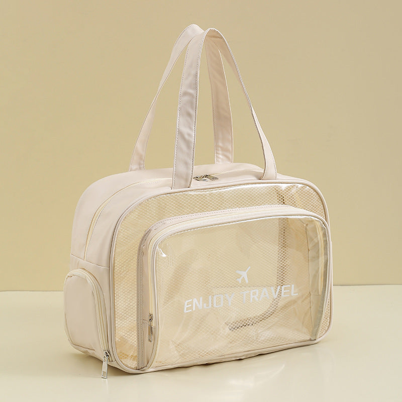 Waterproof beach bag with wet and dry separation, gym and swim storage bag, toiletries and cosmetic bag for swimsuits and goggles Beige has shoe compartment