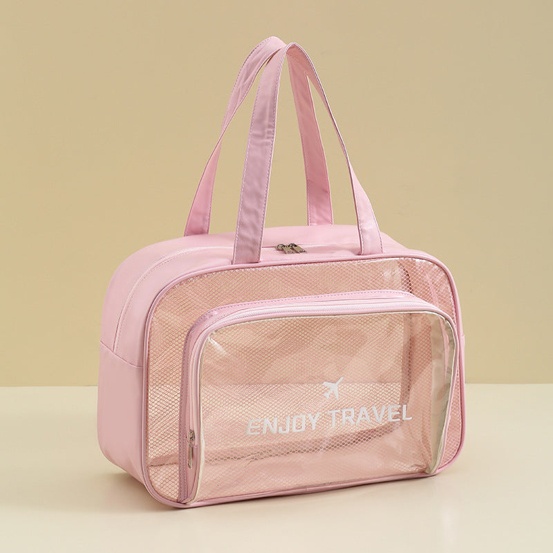 Waterproof beach bag with wet and dry separation, gym and swim storage bag, toiletries and cosmetic bag for swimsuits and goggles Pink has no shoe compartment