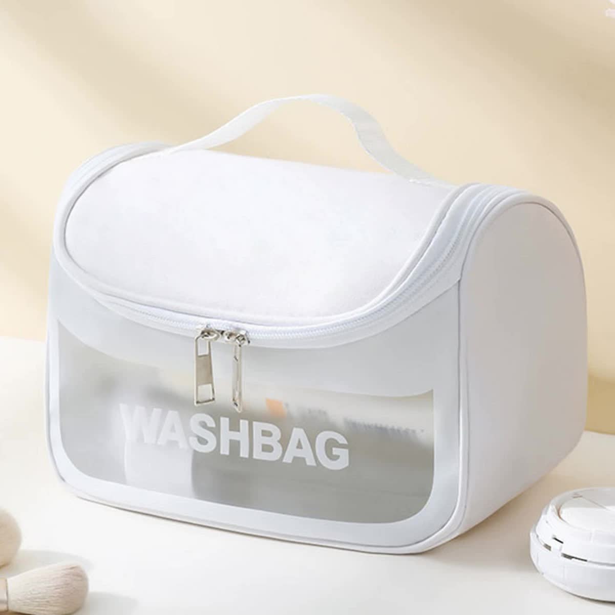 PVC Transparent Cosmetic Bag,Waterproof Portable Travel Organizer with Handle white
