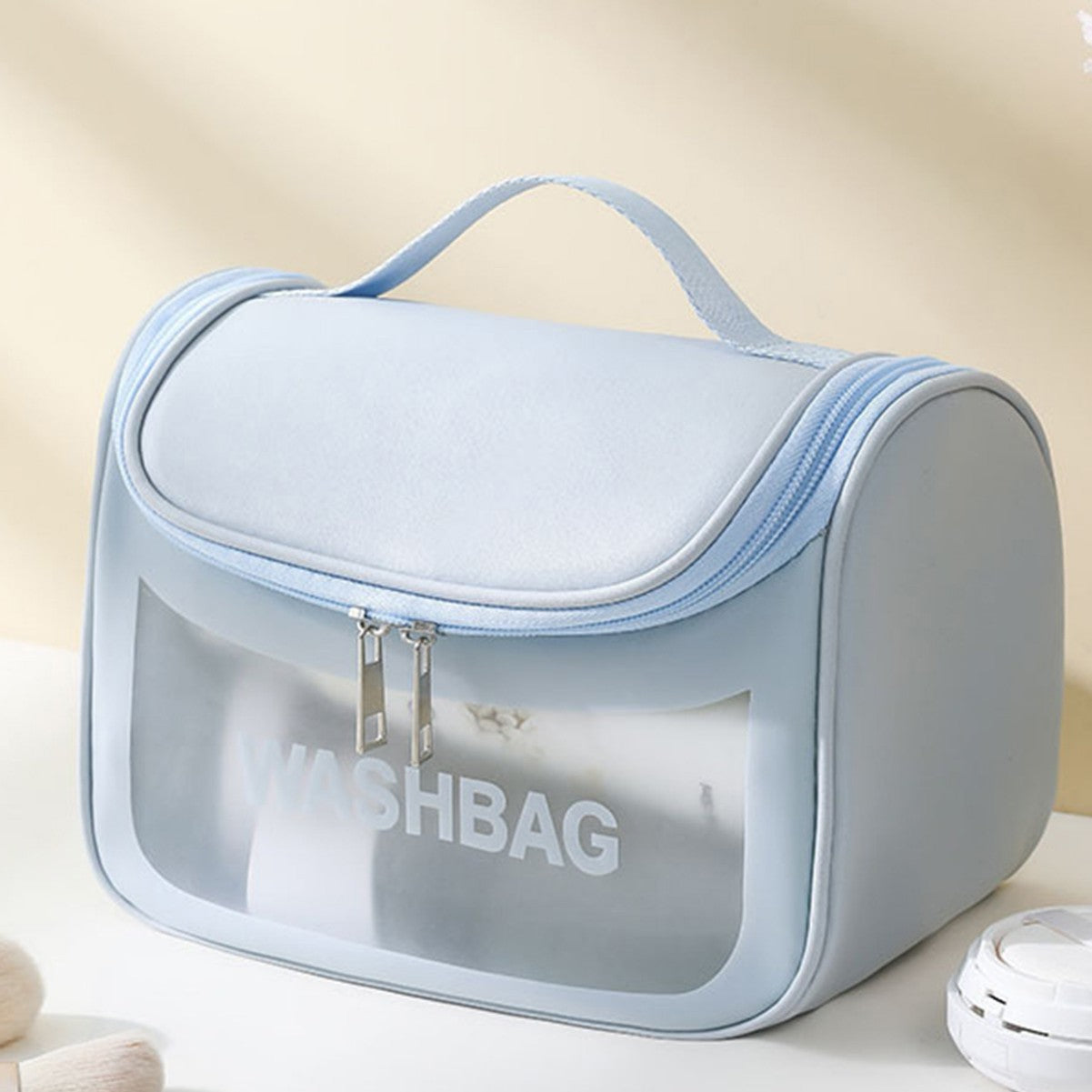 PVC Transparent Cosmetic Bag,Waterproof Portable Travel Organizer with Handle Sky blue