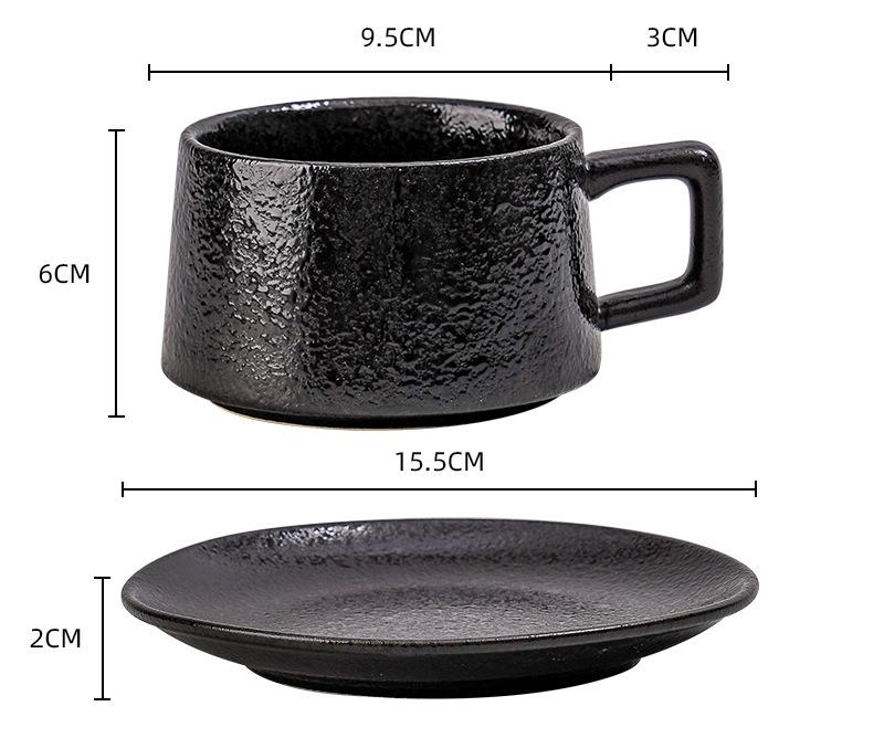 Vintage Ceramic Coffee Cup and Saucer Set - Elegant Afternoon Tea Set Ink Black