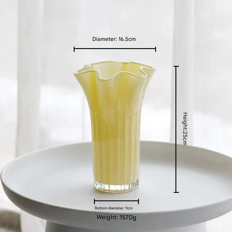 Nordic-Style Glass Vase - Elegant Fluted Flower Vase for Home Decor Yellow