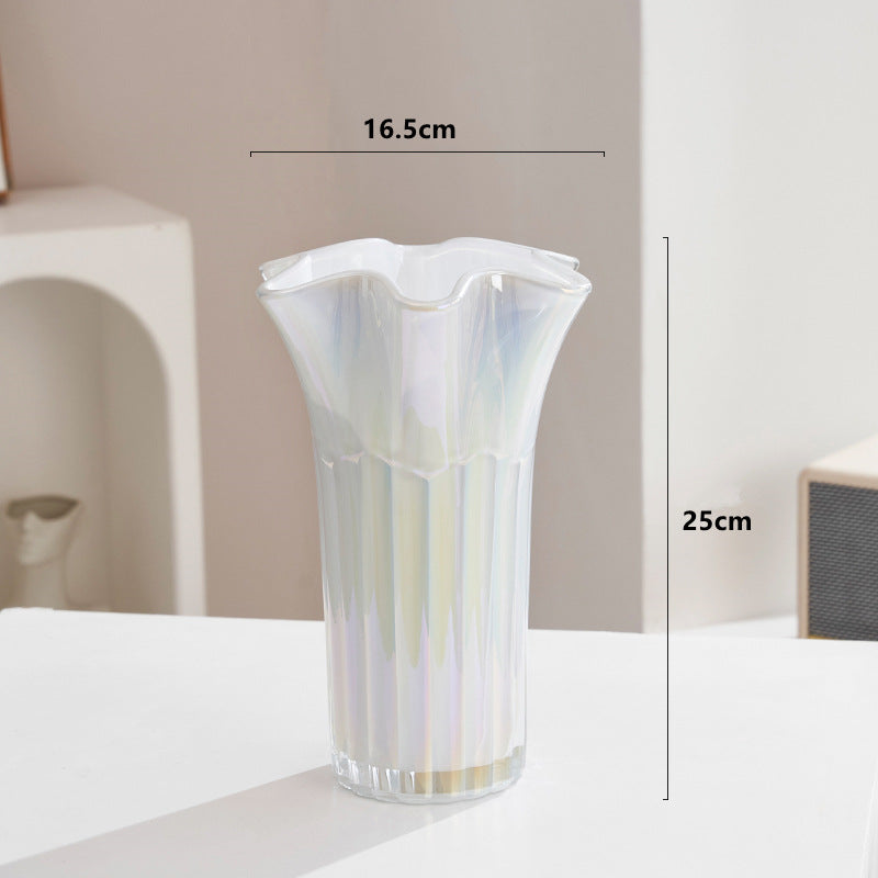 Nordic-Style Glass Vase - Elegant Fluted Flower Vase for Home Decor White
