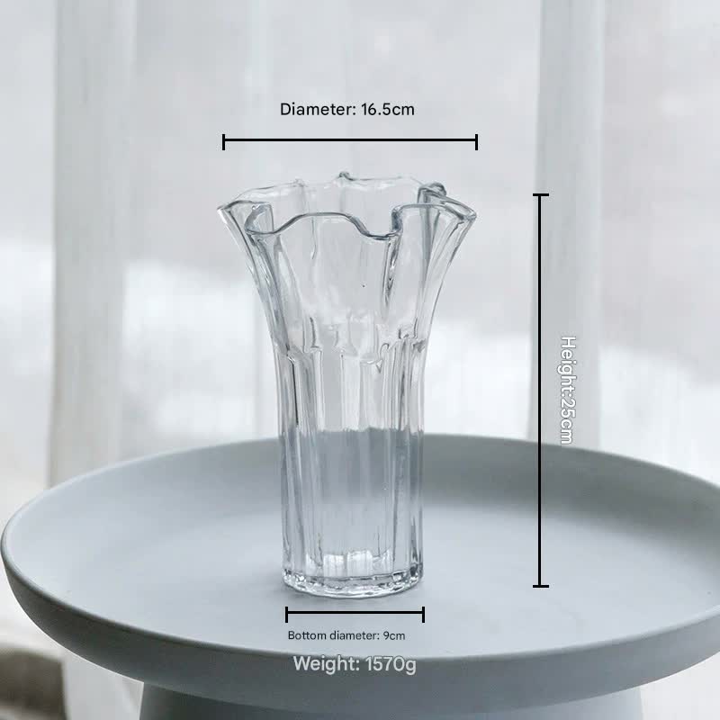 Nordic-Style Glass Vase - Elegant Fluted Flower Vase for Home Decor Transparent
