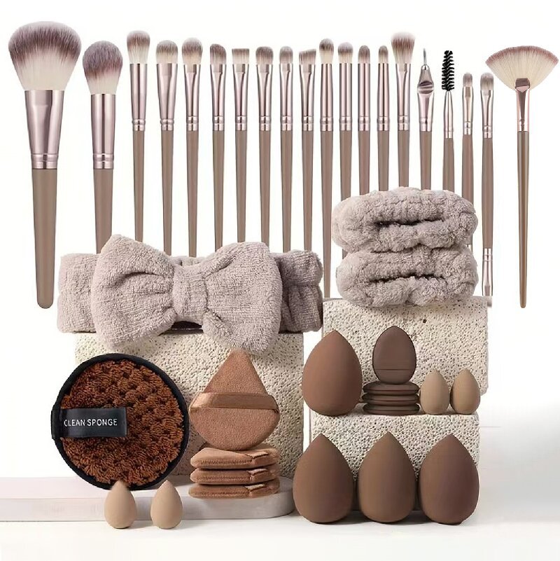40-Piece Ultimate Beauty Tool Kit for Face Cleansing and Makeup Brown
