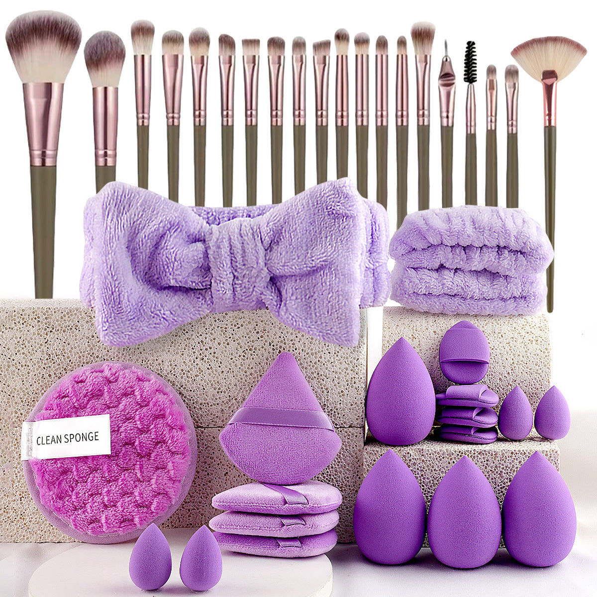 40-Piece Ultimate Beauty Tool Kit for Face Cleansing and Makeup purple