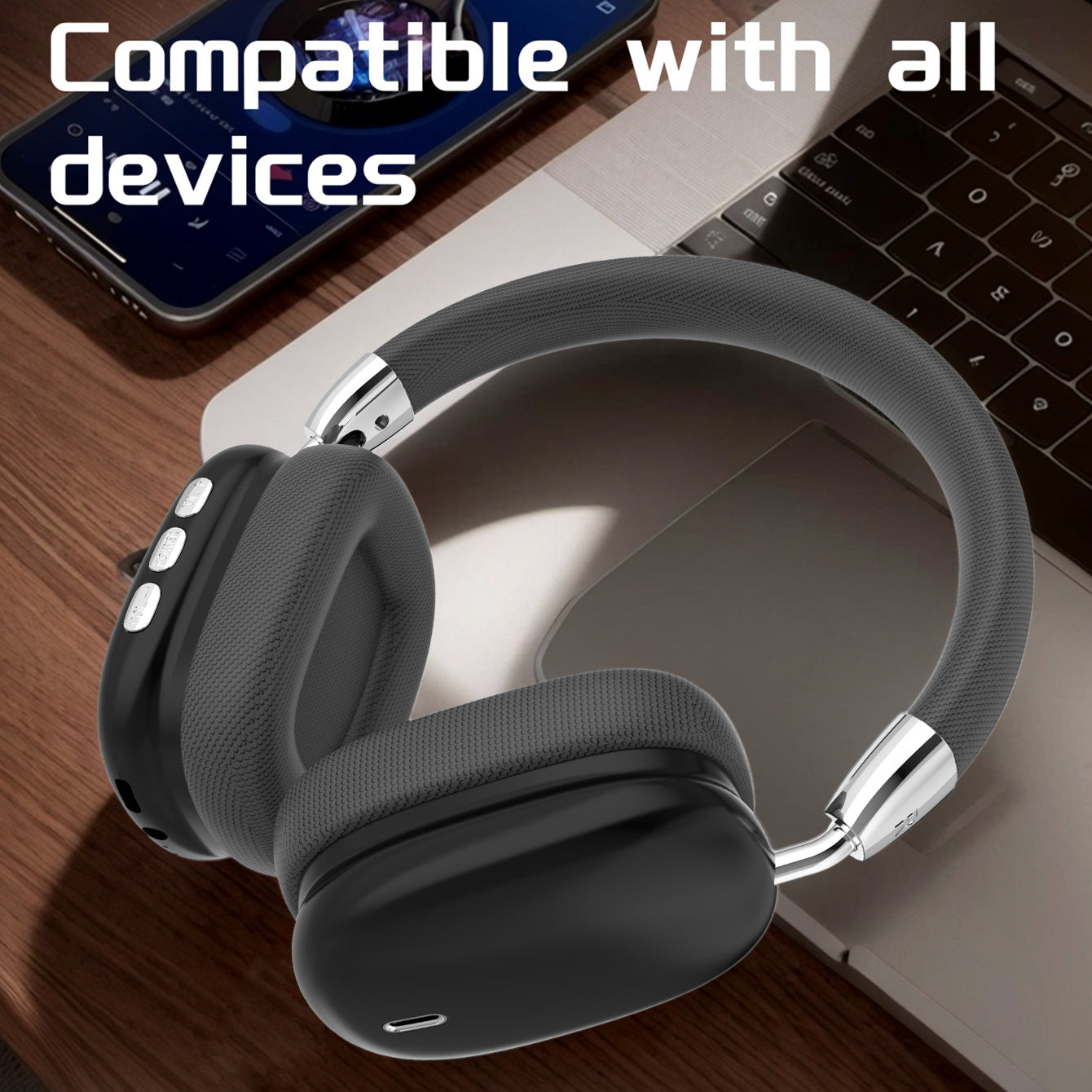 Premium Wireless Bluetooth Headphones with Stereo Hi-Fi Sound black