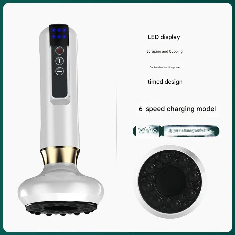 Rechargeable 6-Level Electric Cupping & Gua Sha Massager with LED Display & Magnetic Therapy Head white