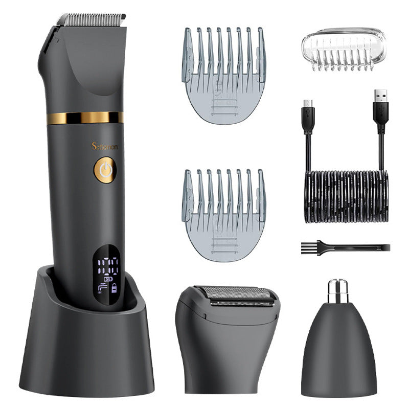 3-in-1 Men's Electric Body Groomer & Hair Clipper Kit - Waterproof, USB-C Rechargeable with Charging Dock Upgraded gray
