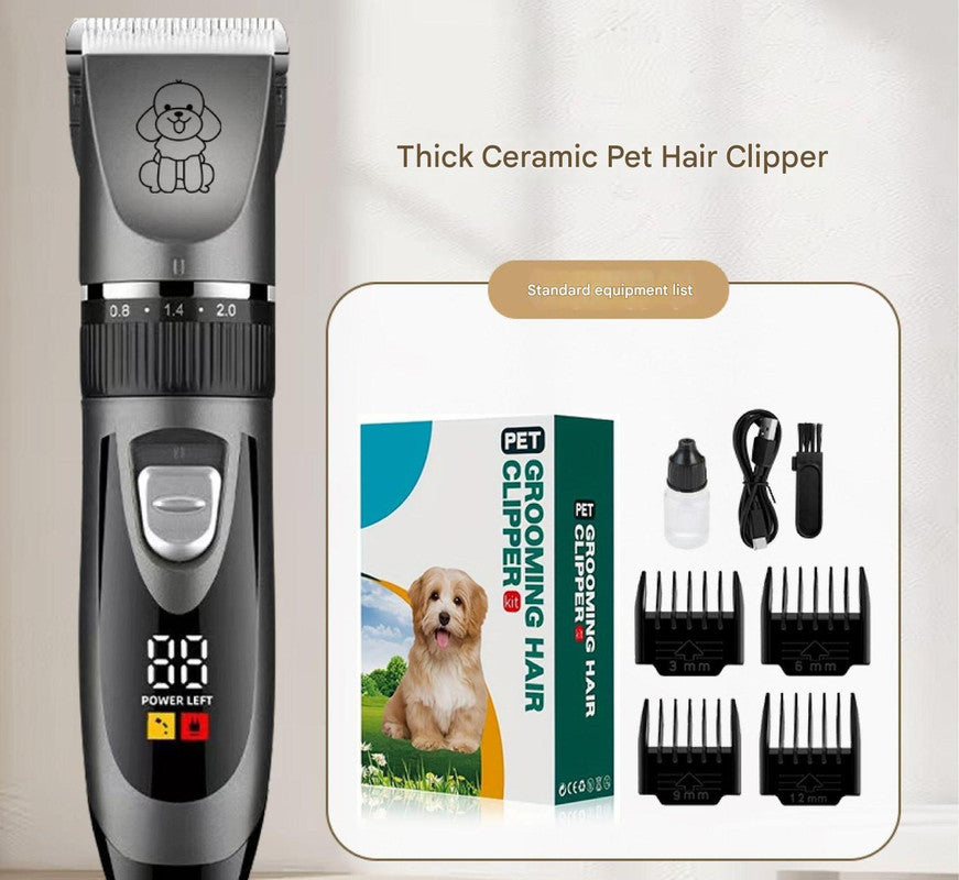 Professional Pet Grooming Hair Clipper Kit - Rechargeable, Low Noise, with Ceramic Blades & 5-Speed Adjustment Gray