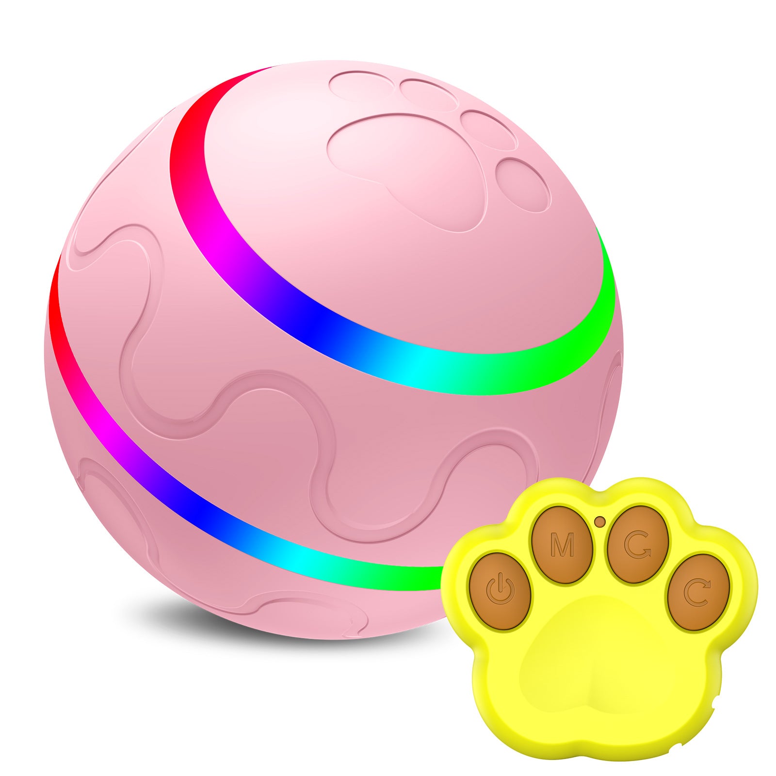 Interactive Auto Pet Toy Ball with Remote Control - USB Rechargeable, LED Lights, Sturdy & Waterproof pink