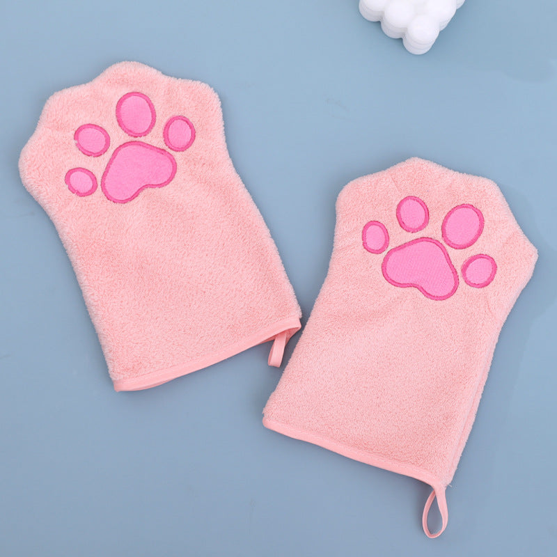 Adorable Pet Paw Grooming & Drying Mitt - Super Absorbent Fleece Material pink