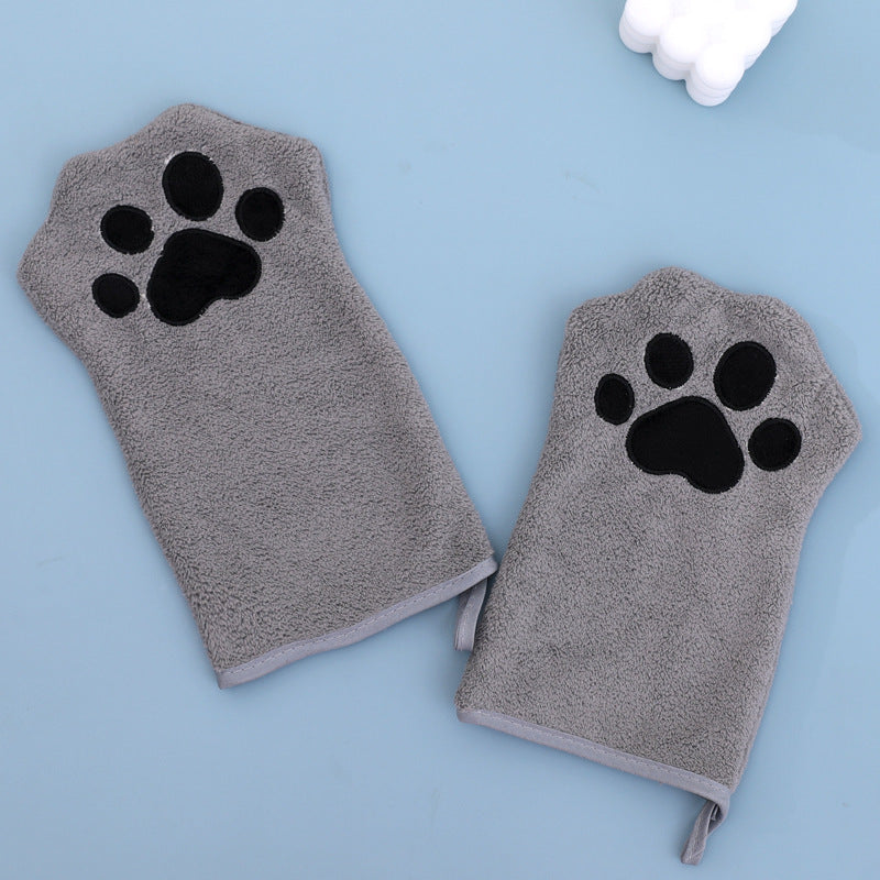 Adorable Pet Paw Grooming & Drying Mitt - Super Absorbent Fleece Material Gray
