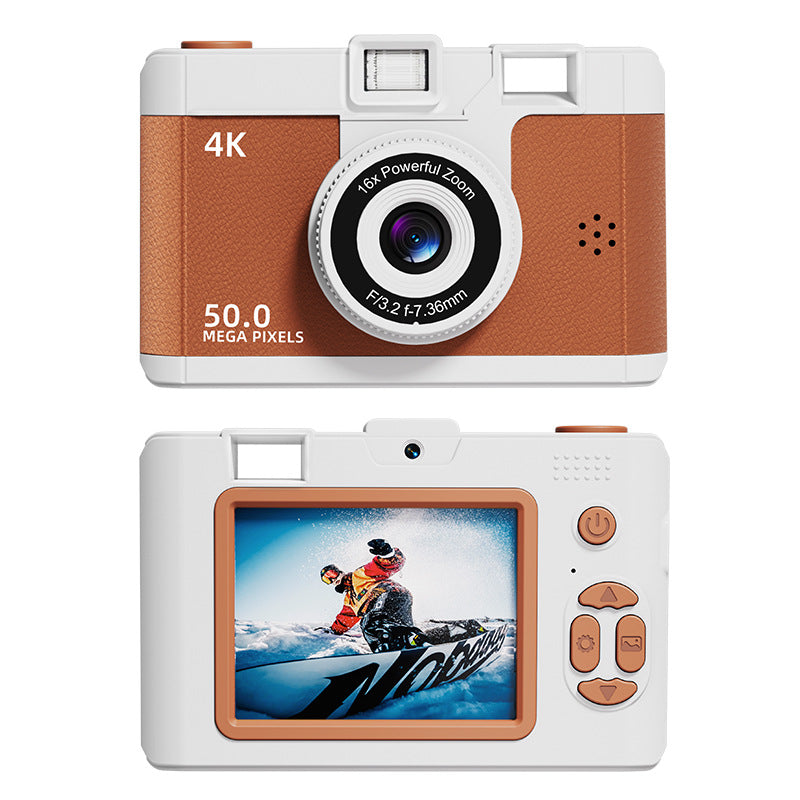 Compact 4K Digital Camera - 50MP, 16x Zoom, 2.4-inch IPS Screen, WiFi & Fill Light - Retro CCD Style Brown