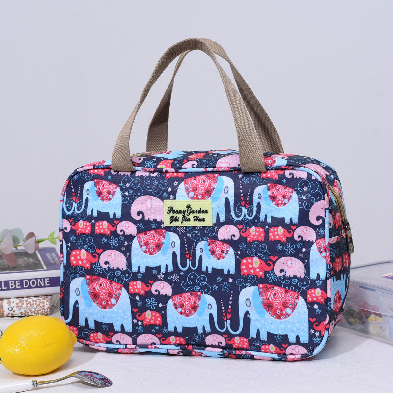 Versatile Portable Handled Bag - Durable Waterproof Fabric, Ideal for Toiletries, Lunch & Travel Blue elephant