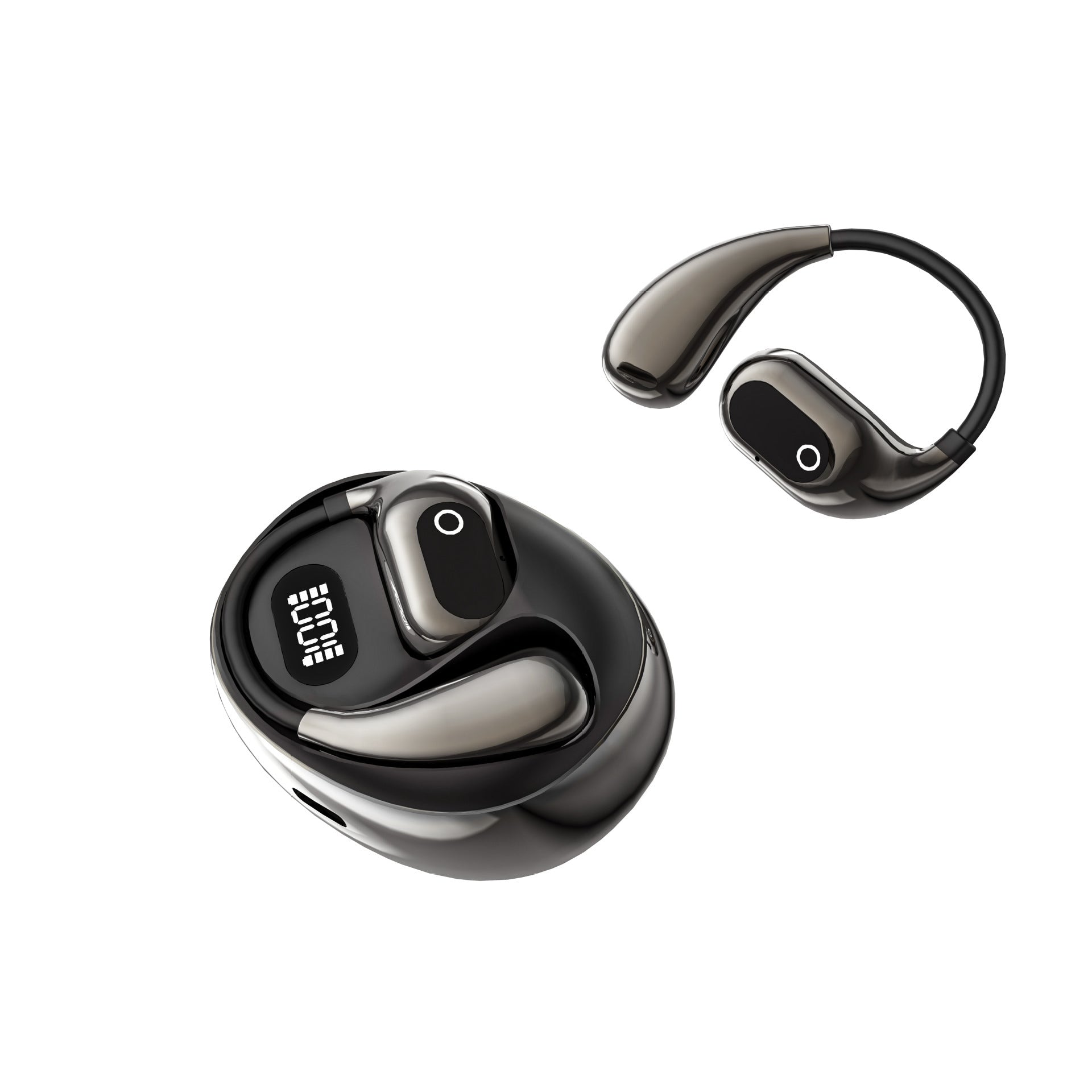AI Smart Translation Earbuds - Open-Ear TWS Bluetooth Headphones with 144 Language Support & LED Display Case black