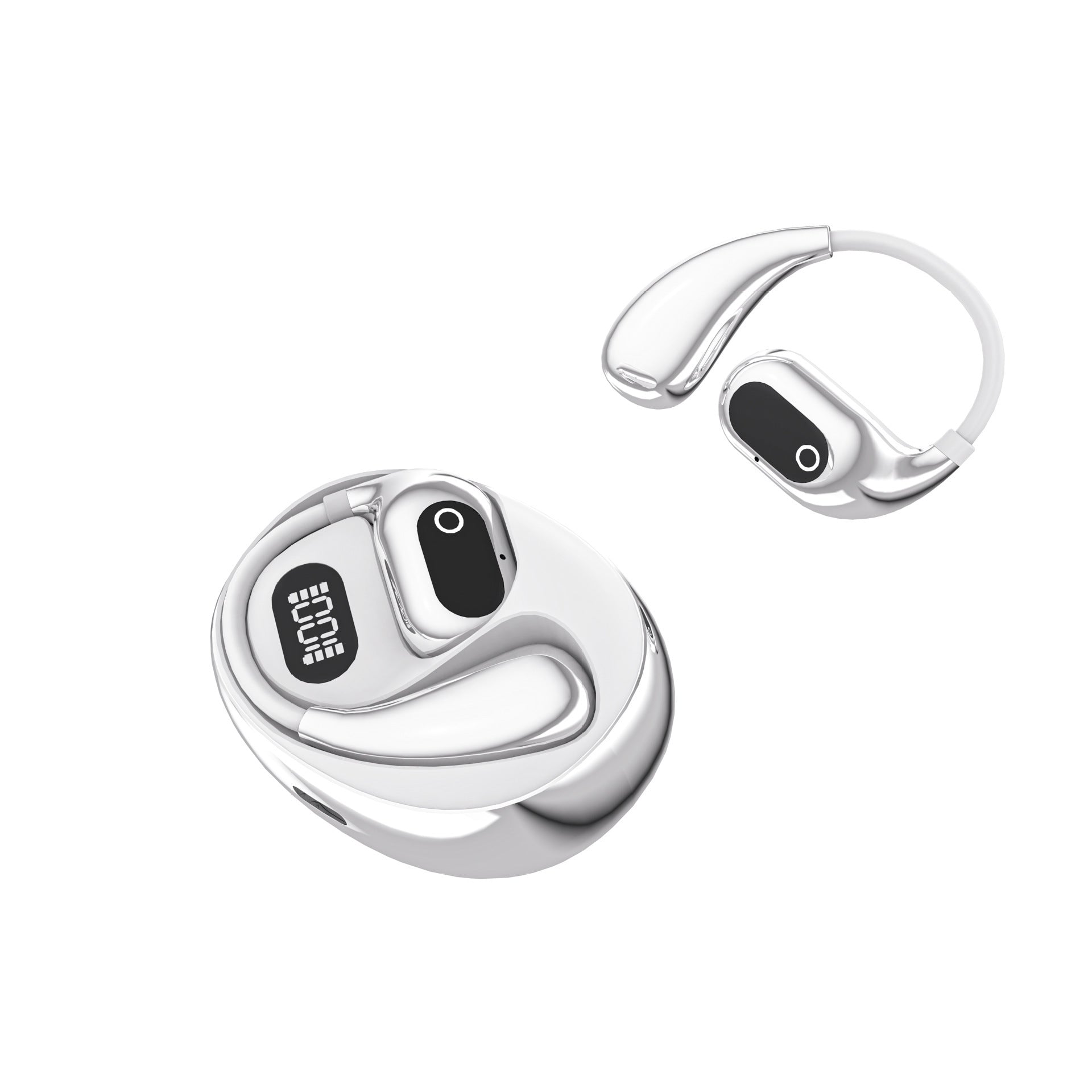 AI Smart Translation Earbuds - Open-Ear TWS Bluetooth Headphones with 144 Language Support & LED Display Case White