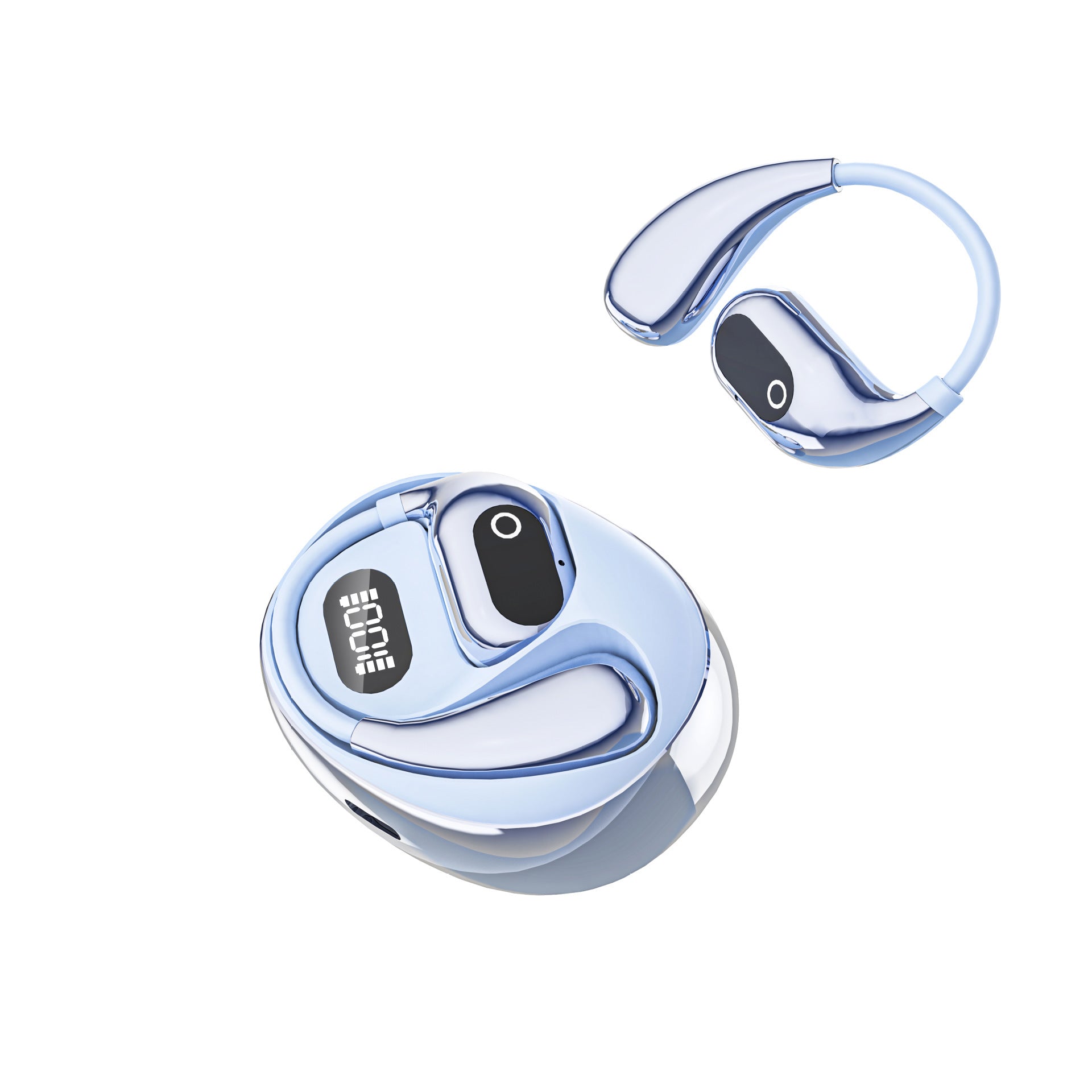 AI Smart Translation Earbuds - Open-Ear TWS Bluetooth Headphones with 144 Language Support & LED Display Case Sky blue