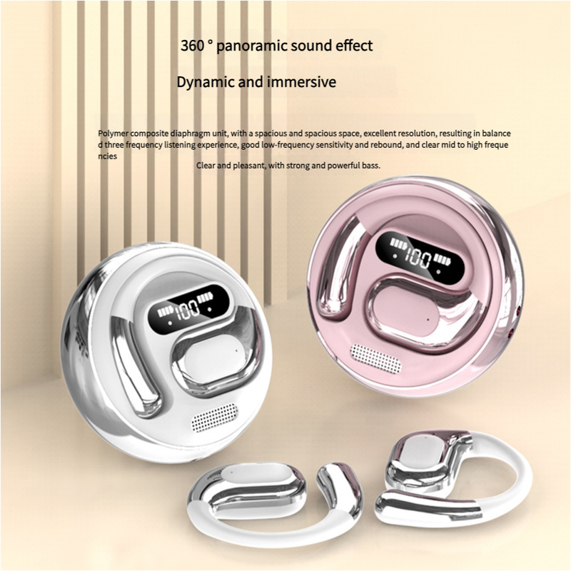 Open-Ear Conduction TWS Earbuds - Bluetooth 5.5, HIFI Sound, LED Display pink