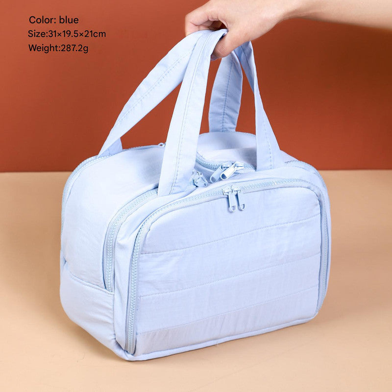 Portable Multi-Compartment Travel Toiletry & Makeup Organizer Bag with Brush Holders blue