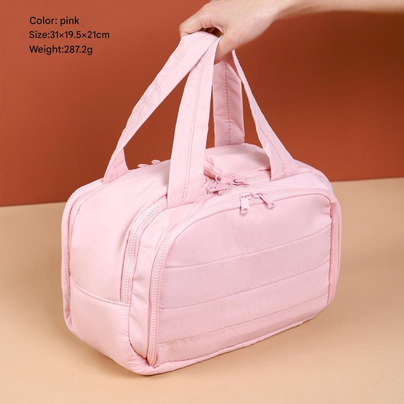Portable Multi-Compartment Travel Toiletry & Makeup Organizer Bag with Brush Holders Pink