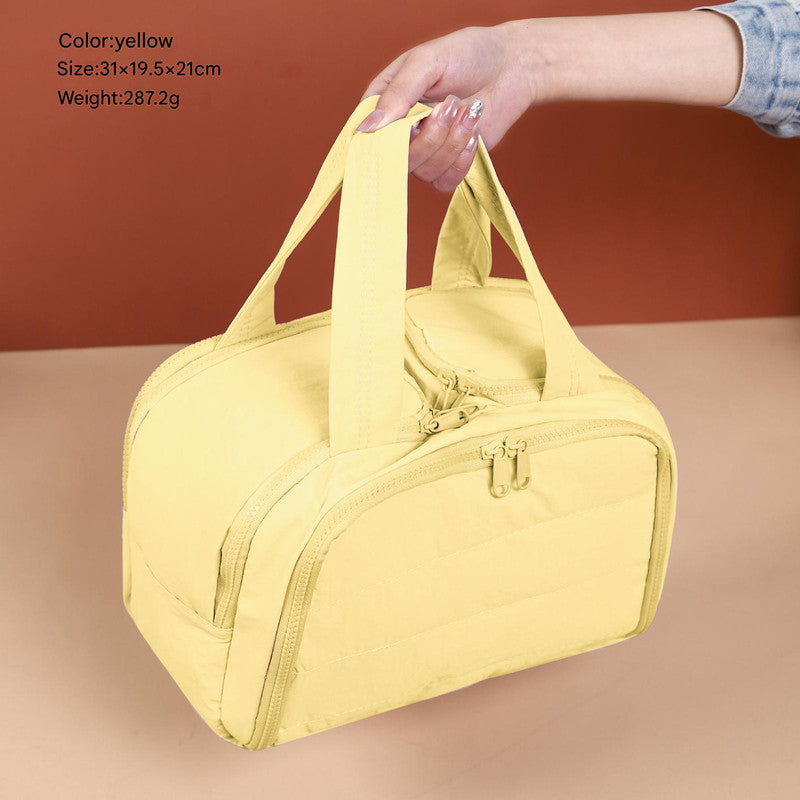 Portable Multi-Compartment Travel Toiletry & Makeup Organizer Bag with Brush Holders Yellow