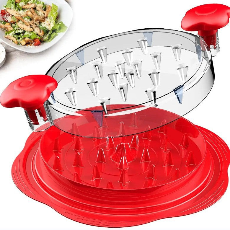 Upgraded Meat Shredder Tool - Rotating Chicken & Pork Puller with Anti-Slip Base & Ergonomic Grips red