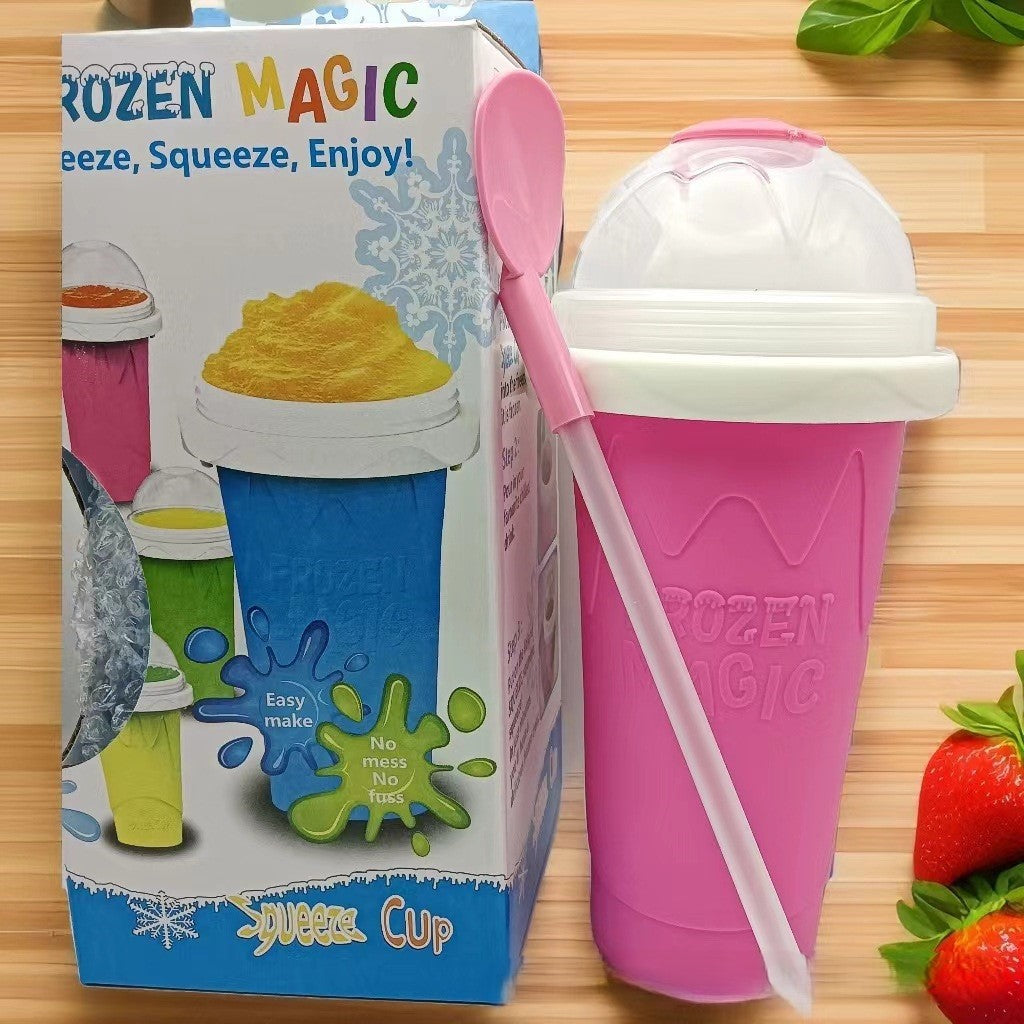 DIY Frozen Magic Slushy Maker Cup - Quick Squeeze Smoothie Cup with Lid & Straw/Spoon Rose Red