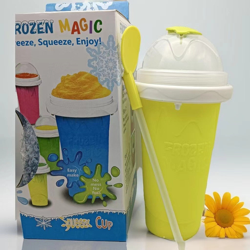 DIY Frozen Magic Slushy Maker Cup - Quick Squeeze Smoothie Cup with Lid & Straw/Spoon Yellow