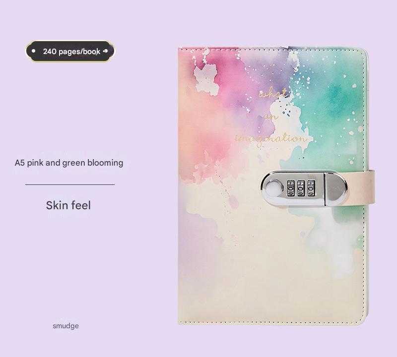 A5 Tie-Dye Journal with Combination Lock - 240 Pages, Soft Touch Cover Diary Pink Green