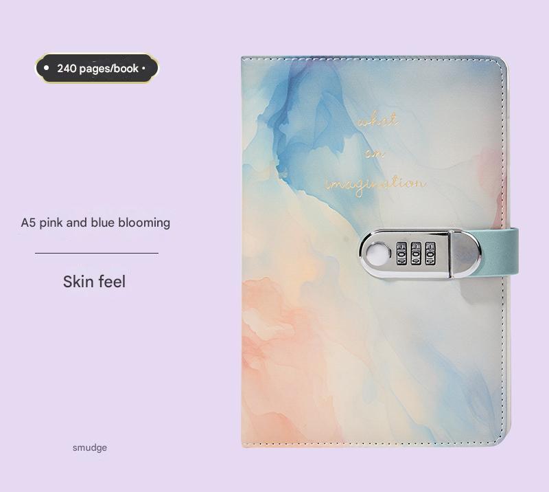 A5 Tie-Dye Journal with Combination Lock - 240 Pages, Soft Touch Cover Diary Light blue