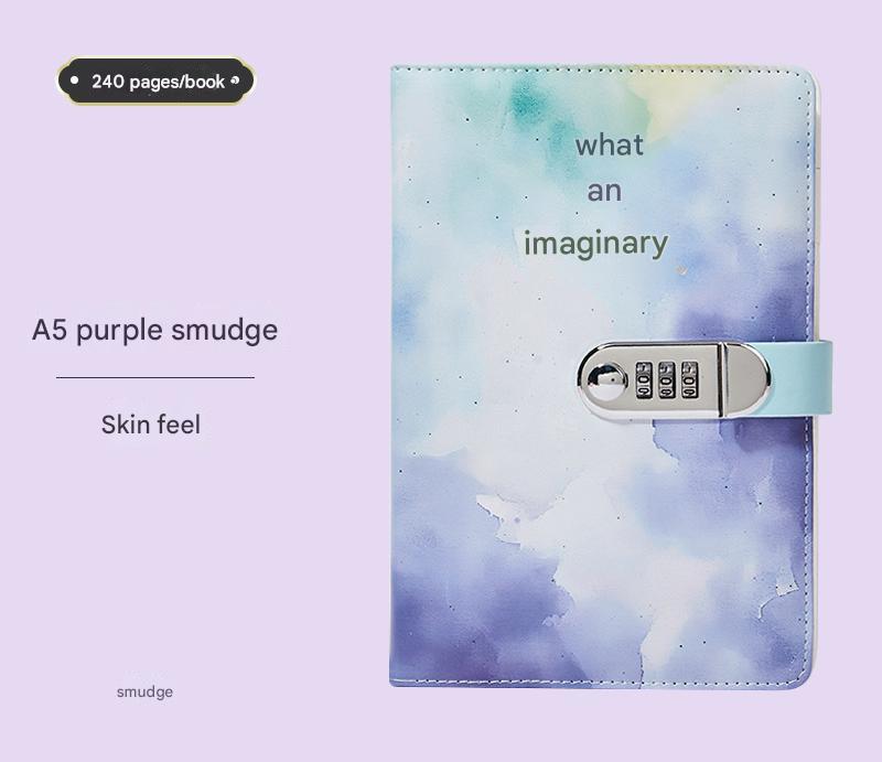 A5 Tie-Dye Journal with Combination Lock - 240 Pages, Soft Touch Cover Diary Purple