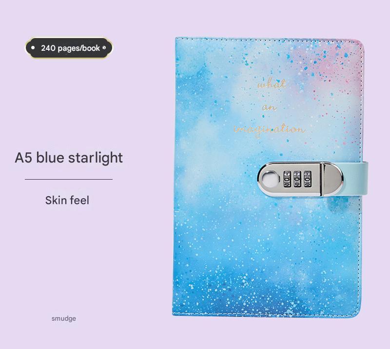 A5 Tie-Dye Journal with Combination Lock - 240 Pages, Soft Touch Cover Diary Blue